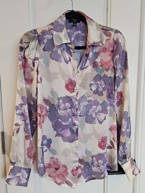 Haver Floral Button-Up Blouse in Lavender and Pink